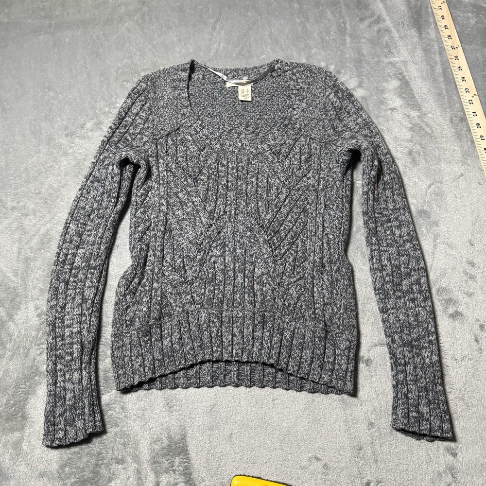 VTG Y2K DKNY Jeans Petites Womens Gray Cable Knit Longsleeve Sweater‎ Size Small